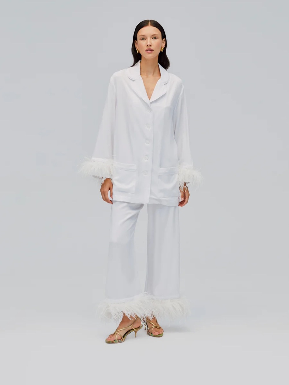 Sleeper Party Pajamas Set with Detachable Feathers in White